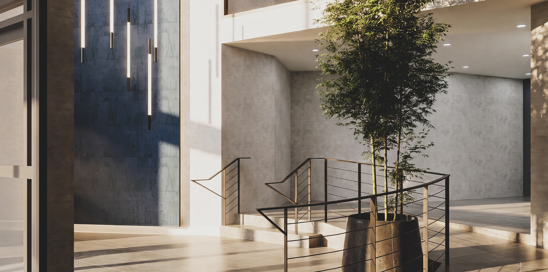 Building lobby with seating and refined finishes